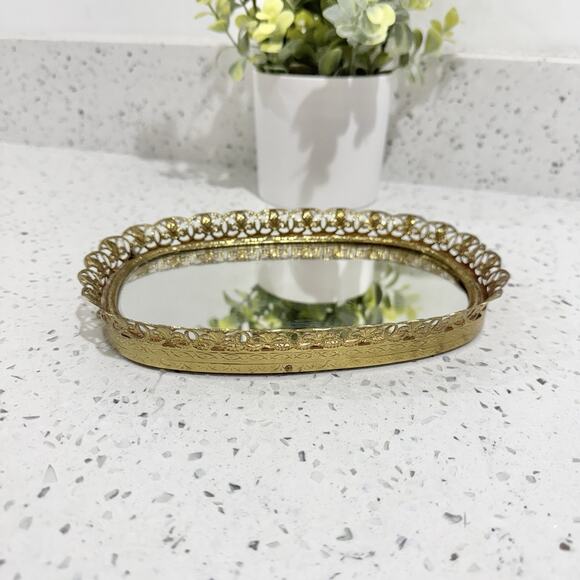 Vintage Gold Table Top Mirror Oval - Picture 2 of 3